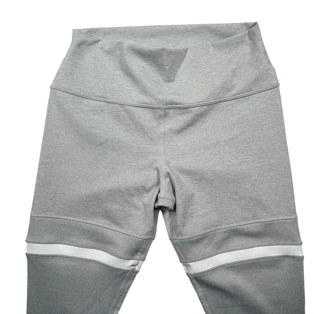 Alo Yoga Goddess Leggings Women Large Grey White Striped Ribbed High Waist - Picture 6 of 14